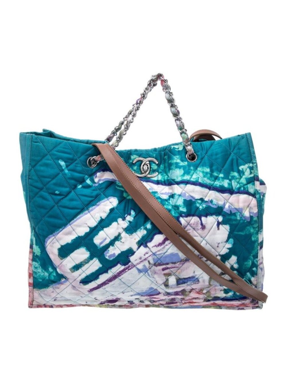 Chanel Large Watercolor Blue Quilted Canvas Chain Tote Bag